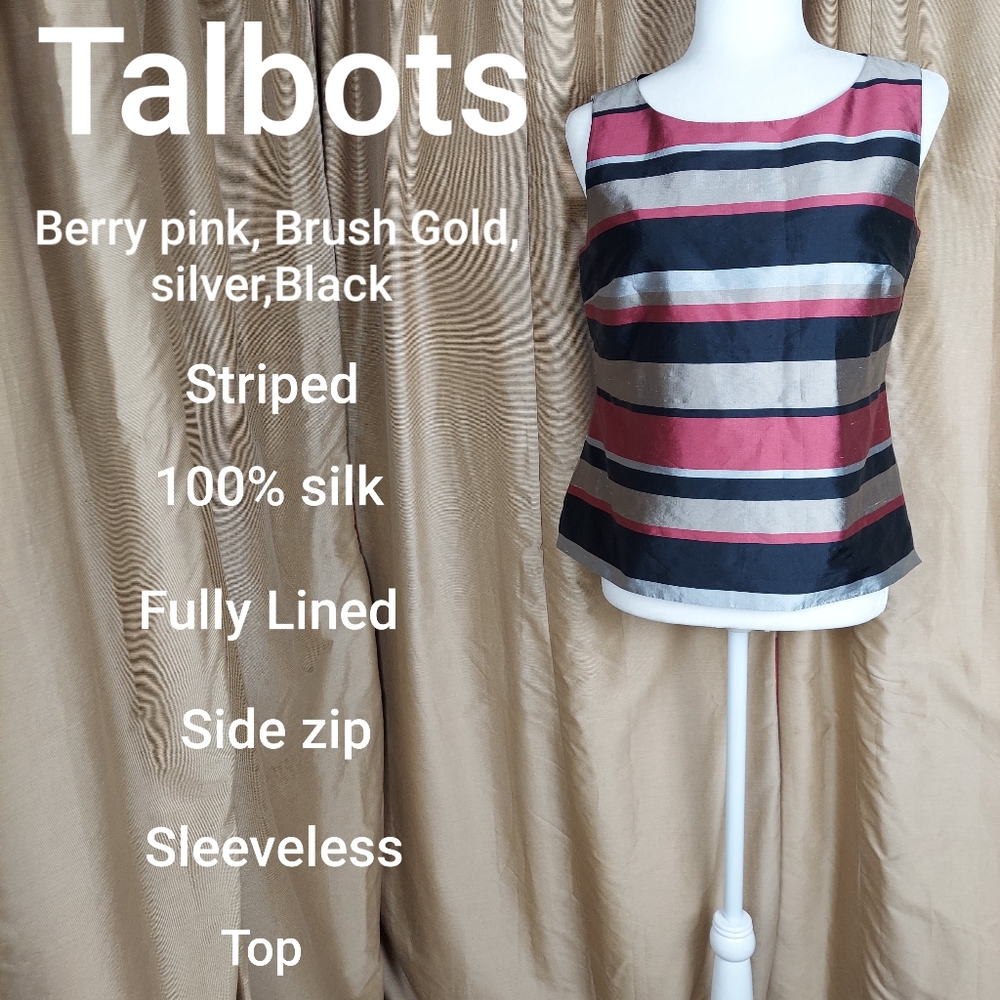 Talbots 100% silk striped side zip top size 8P